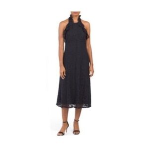 Nanette Lepore Womens Blue Halter Neck Lace Midi Cocktail Party Dress Sz 4 New